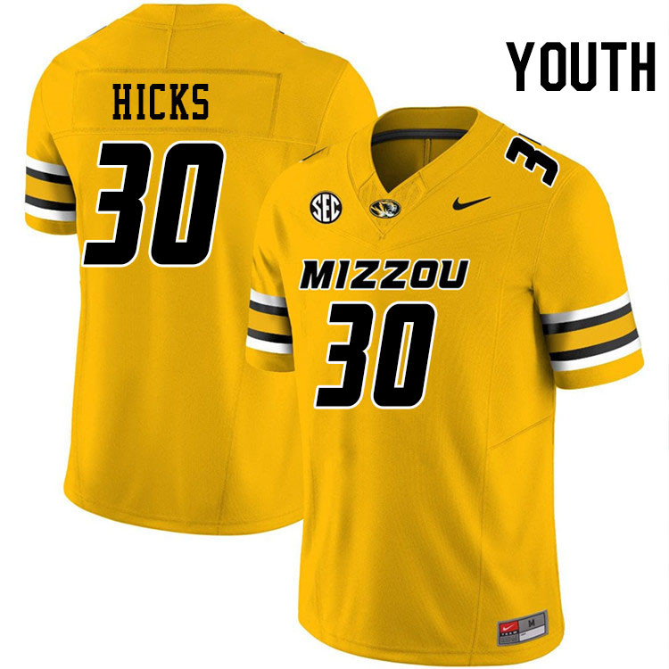 Youth #30 Chuck Hicks Missouri Tigers College Football Jerseys Stitched-Gold